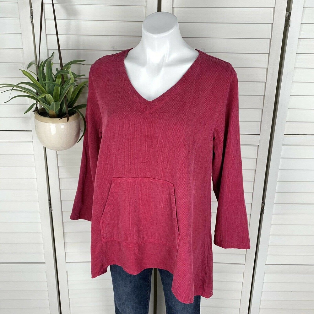 Kleen Raspberry Pink Ribbed Tencel Tunic Top Hi-Low‎ Lagenlook Pocket Size S